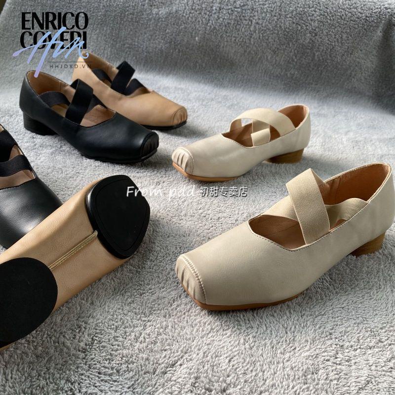 Giày Múa Ba Lê Mũi Vuông Đế Bằng Thắt Dây Chéo Phong Cách Retro Dành Cho Nữ