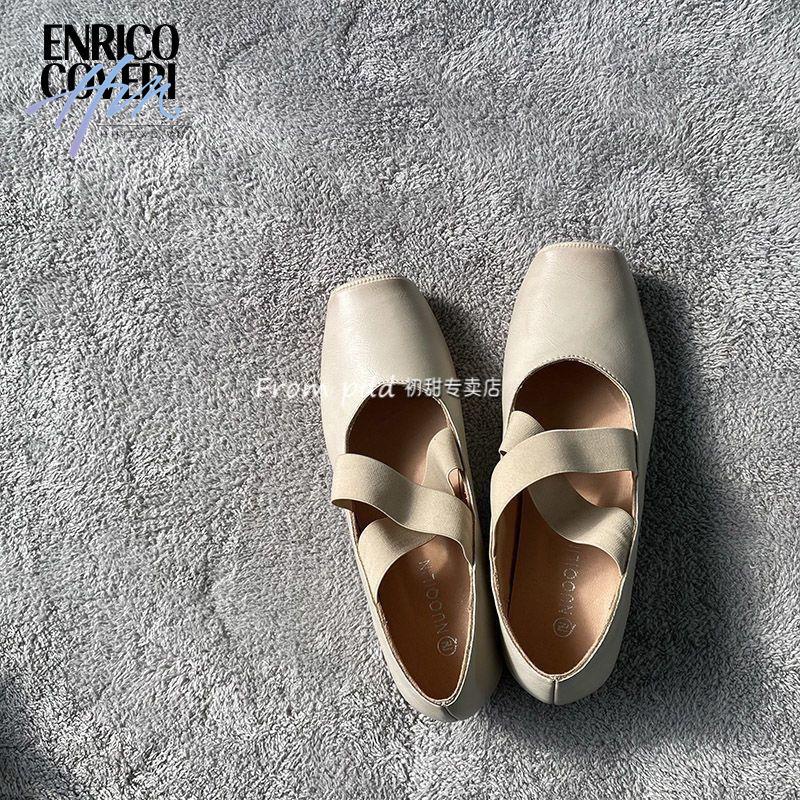 Giày Múa Ba Lê Mũi Vuông Đế Bằng Thắt Dây Chéo Phong Cách Retro Dành Cho Nữ