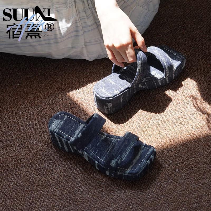 Giày Sandal Denim Đế Dày Thời Trang Mùa Hè Dành Cho Nữ