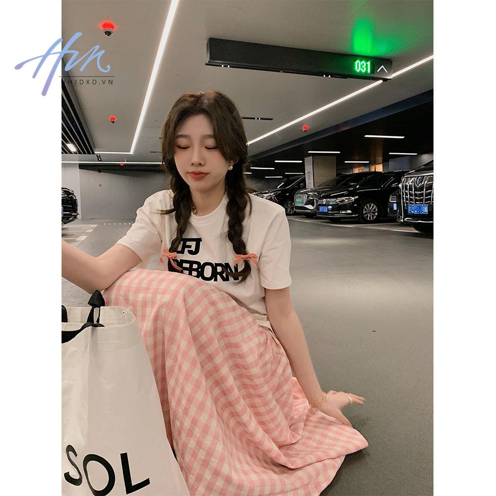 Đầm Dài Hai Dây Ôm Eo Mềm Mại Họa Tiết Sọc Caro Màu Hồng Phong Cách Nhật Bản Ngọt Ngào Cho Nữ