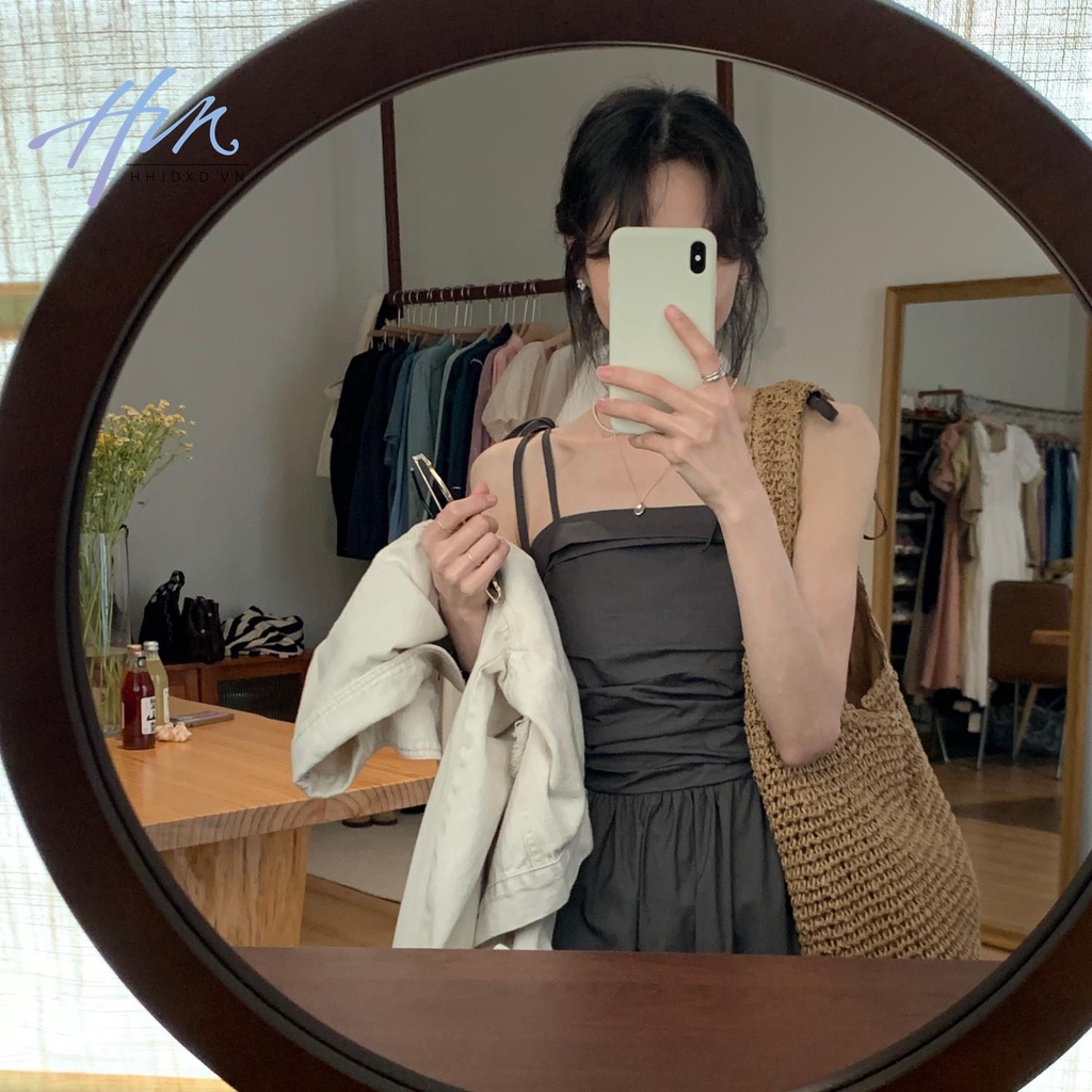 Đầm Dài Xếp Ly Màu Xám Đậm Phong Cách Hepburn Thời Trang Mùa Hè Pháp Hàng Mới 2023 Dành Cho Bạn Nữ