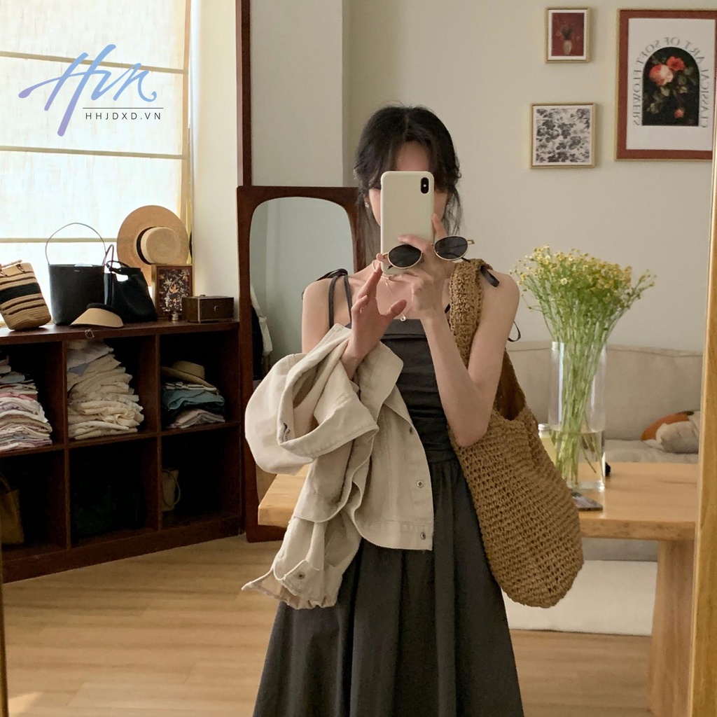 Đầm Dài Xếp Ly Màu Xám Đậm Phong Cách Hepburn Thời Trang Mùa Hè Pháp Hàng Mới 2023 Dành Cho Bạn Nữ