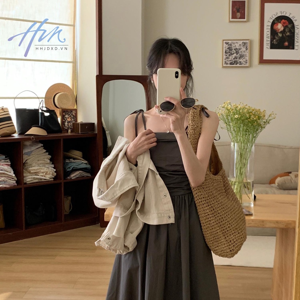 Đầm Dài Xếp Ly Màu Xám Đậm Phong Cách Hepburn Thời Trang Mùa Hè Pháp Hàng Mới 2023 Dành Cho Bạn Nữ