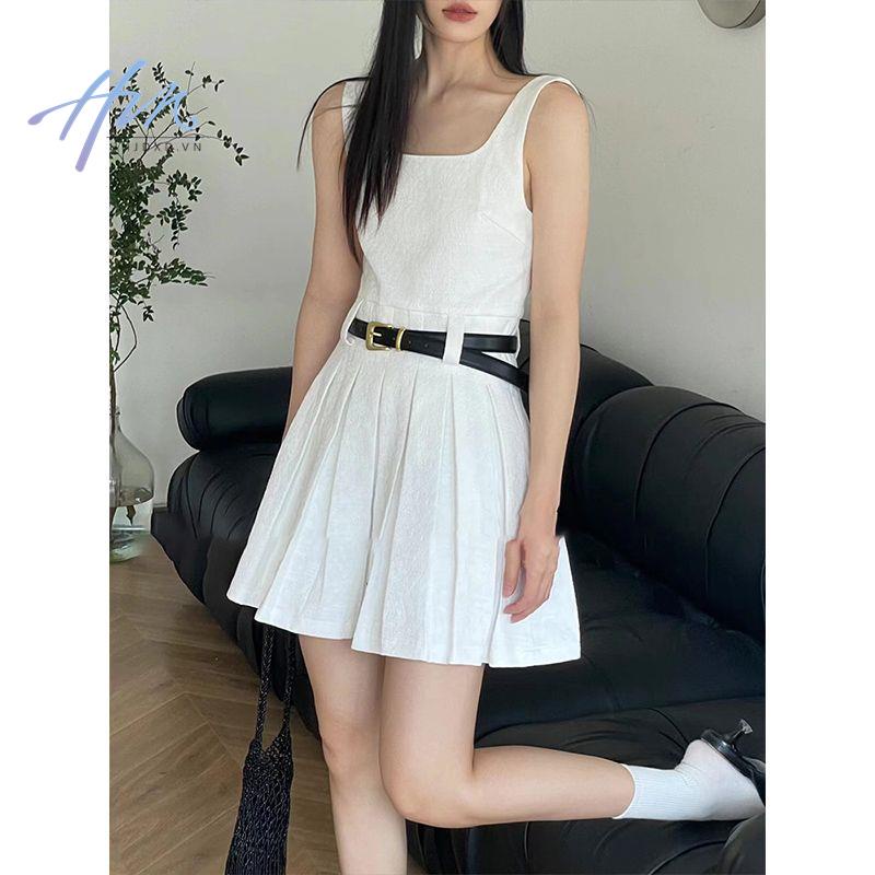 Đầm Ngắn Không Tay Màu Trắng Thời Trang Mùa Hè Dành Cho Nữ