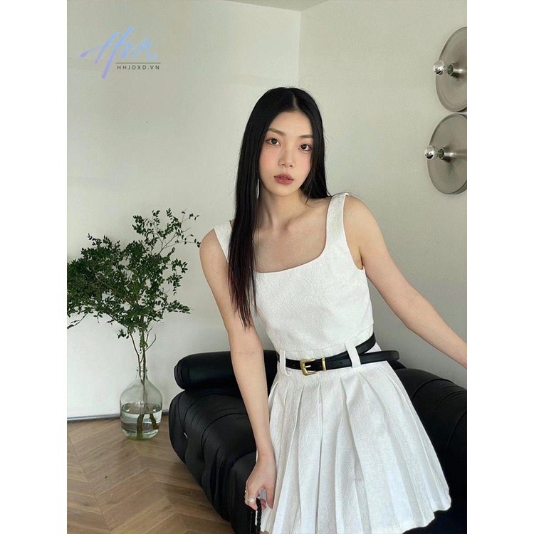 Đầm Ngắn Không Tay Màu Trắng Thời Trang Mùa Hè Dành Cho Nữ