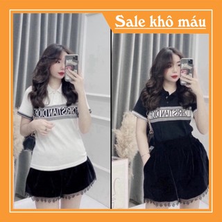 Áo len cổ bẻ in chữ dáng vừa ngắn tay, Áo kiểu cổ viền vải len co giãn Rẻ nhất Shopee Chất