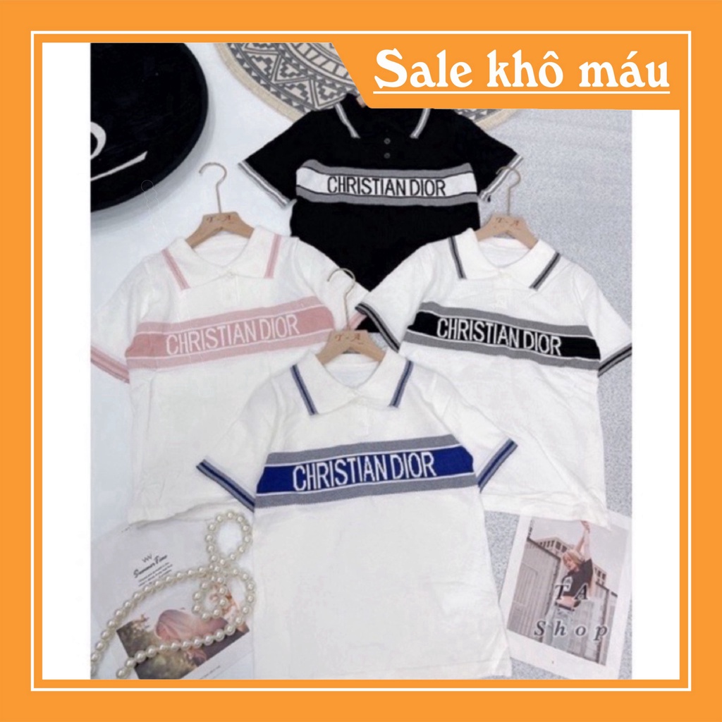 Áo len cổ bẻ in chữ dáng vừa ngắn tay, Áo kiểu cổ viền vải len co giãn Rẻ nhất Shopee Chất | BigBuy360 - bigbuy360.vn