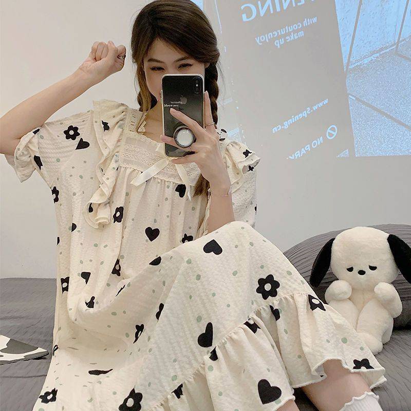 Đầm Ngủ Tay Ngắn Chất Cotton Dáng Rộng Dễ Thương Phong Cách Nhật Bản Cho Nữ
