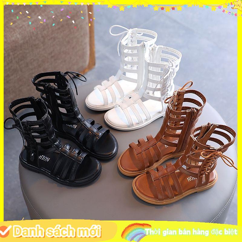 Giày Sandal Cổ Cao Phối Khóa Kéo Bên Hông Phong Cách La Mã Thời Trang Cho Bé Gái