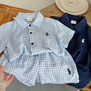 Set sơ mi caro xanh