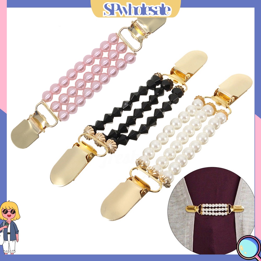 {SPwholesale} Kẹp Áo Khoác Cardigan Sweater Không Nút 3 Lớp Đính Ngọc Trai Nhân Tạo Thời Trang