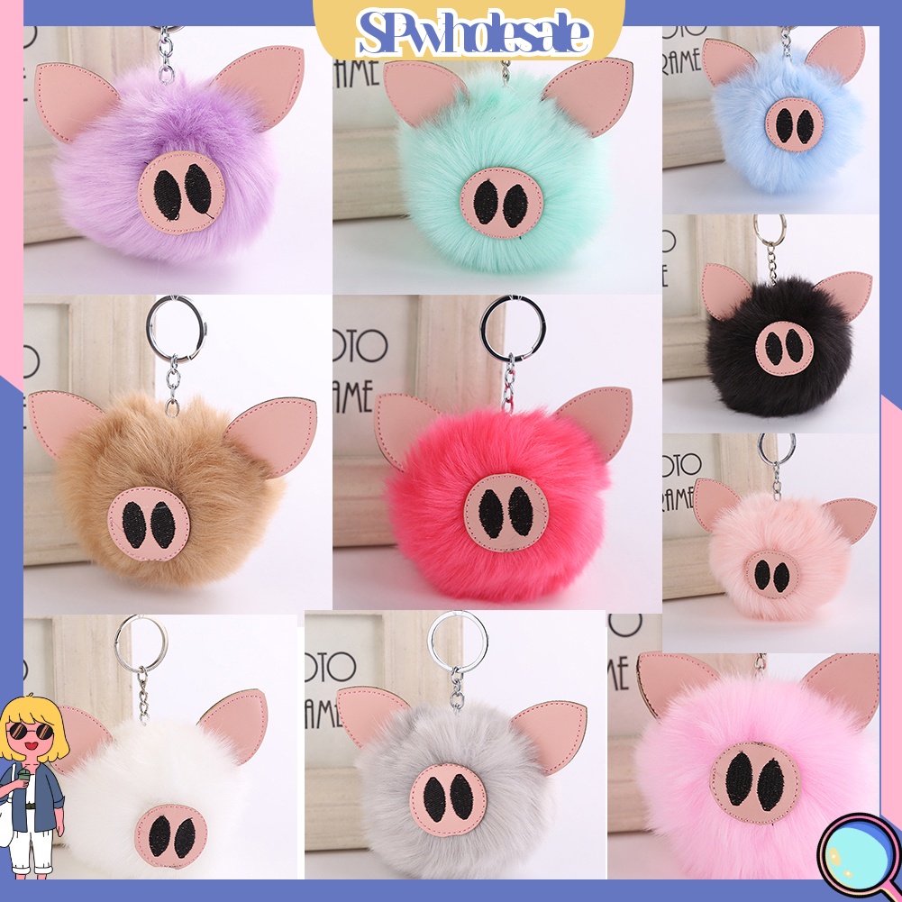 SPwholesale| Móc Khóa Bông Xù Thêu Hình Chú Heo Đáng Yêu Dành Cho Nữ