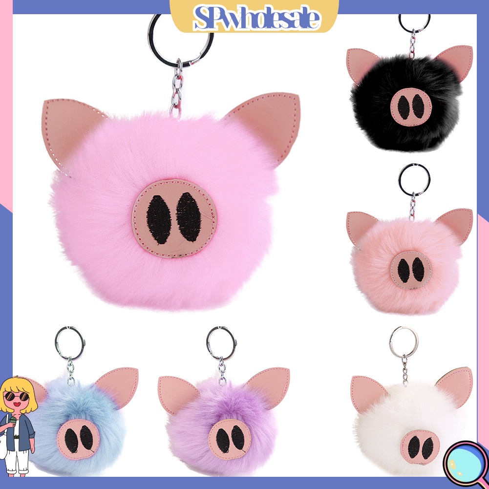 SPwholesale| Móc Khóa Bông Xù Thêu Hình Chú Heo Đáng Yêu Dành Cho Nữ