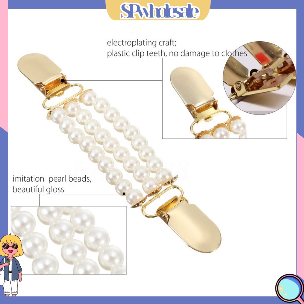 {SPwholesale} Kẹp Áo Khoác Cardigan Sweater Không Nút 3 Lớp Đính Ngọc Trai Nhân Tạo Thời Trang