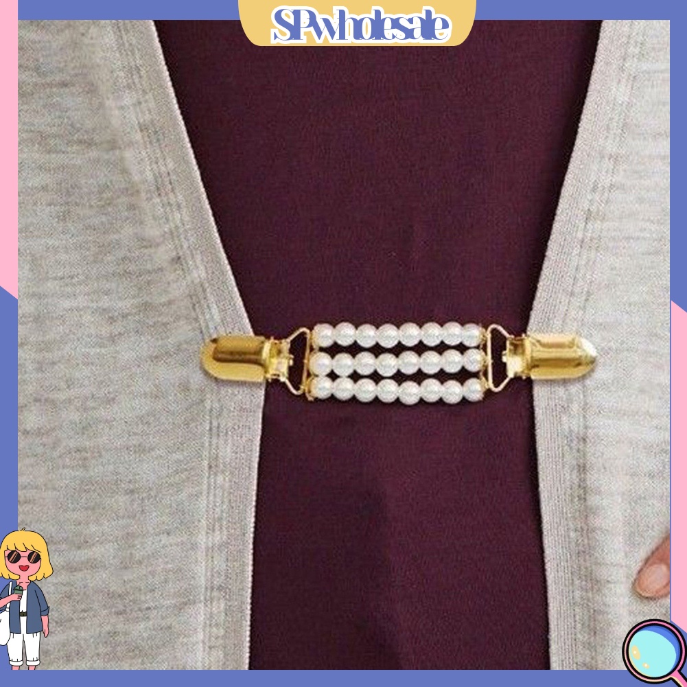 {SPwholesale} Kẹp Áo Khoác Cardigan Sweater Không Nút 3 Lớp Đính Ngọc Trai Nhân Tạo Thời Trang