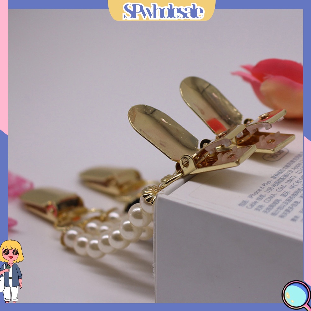 {SPwholesale} Kẹp Áo Khoác Cardigan Sweater Không Nút 3 Lớp Đính Ngọc Trai Nhân Tạo Thời Trang