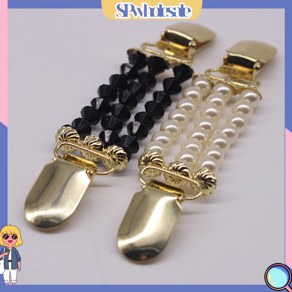 {SPwholesale} Kẹp Áo Khoác Cardigan Sweater Không Nút 3 Lớp Đính Ngọc Trai Nhân Tạo Thời Trang