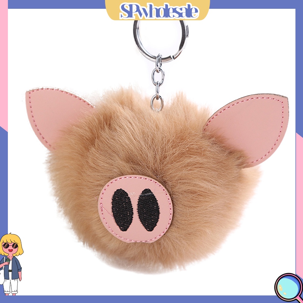 SPwholesale| Móc Khóa Bông Xù Thêu Hình Chú Heo Đáng Yêu Dành Cho Nữ