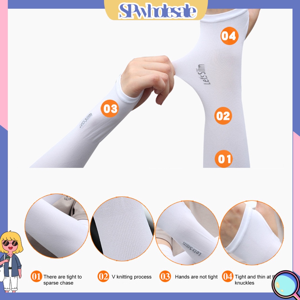 {SPwholesale} Găng Cánh Tay Chống Nắng Mùa Hè Mỏng Thấm Hút Mồ Hôi Phối Lỗ Xỏ Ngón