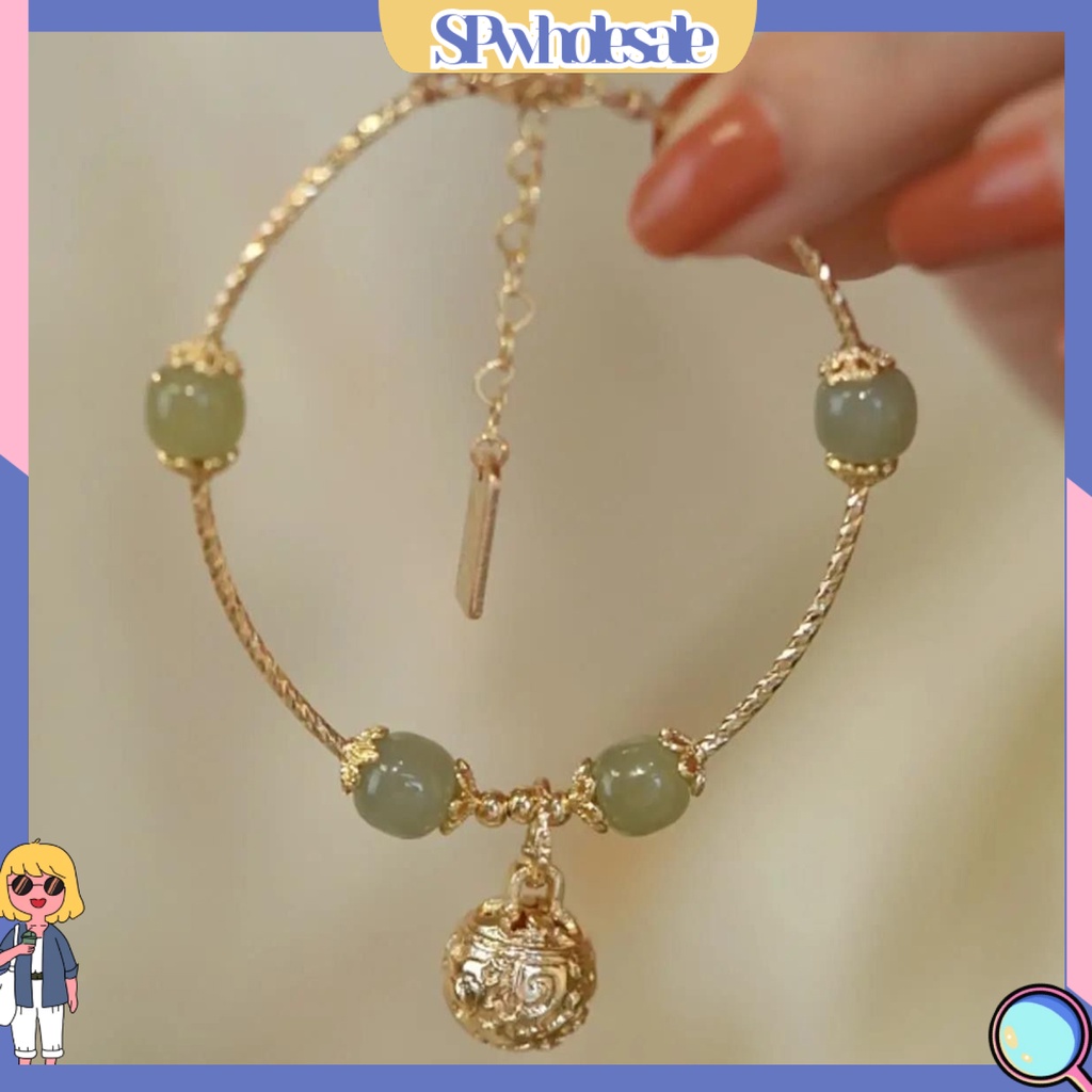 {SPwholesale} Vòng Tay Đính Đá Ngọc Bích Giả Phong Cách Trung Hoa Thời Trang Cho Nữ