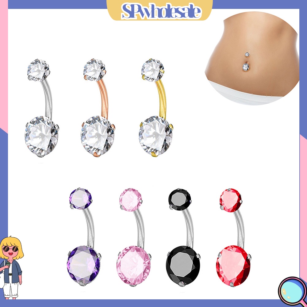 {SPwholesale} Khuyên Rốn Dạng Thanh Tạ Đính Đá Zircon Hình Tròn Cho Nữ