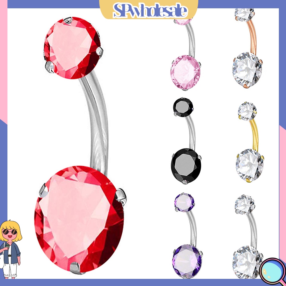 {SPwholesale} Khuyên Rốn Dạng Thanh Tạ Đính Đá Zircon Hình Tròn Cho Nữ