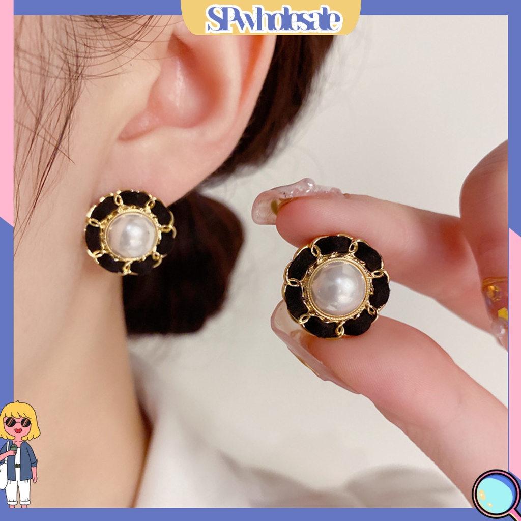 {SPwholesale} 1 Đôi Bông Tai Ngắn Đính Ngọc Trai Giả Thời Trang Dành Cho Nữ