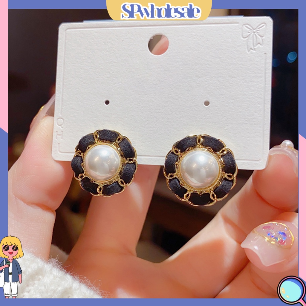 {SPwholesale} 1 Đôi Bông Tai Ngắn Đính Ngọc Trai Giả Thời Trang Dành Cho Nữ