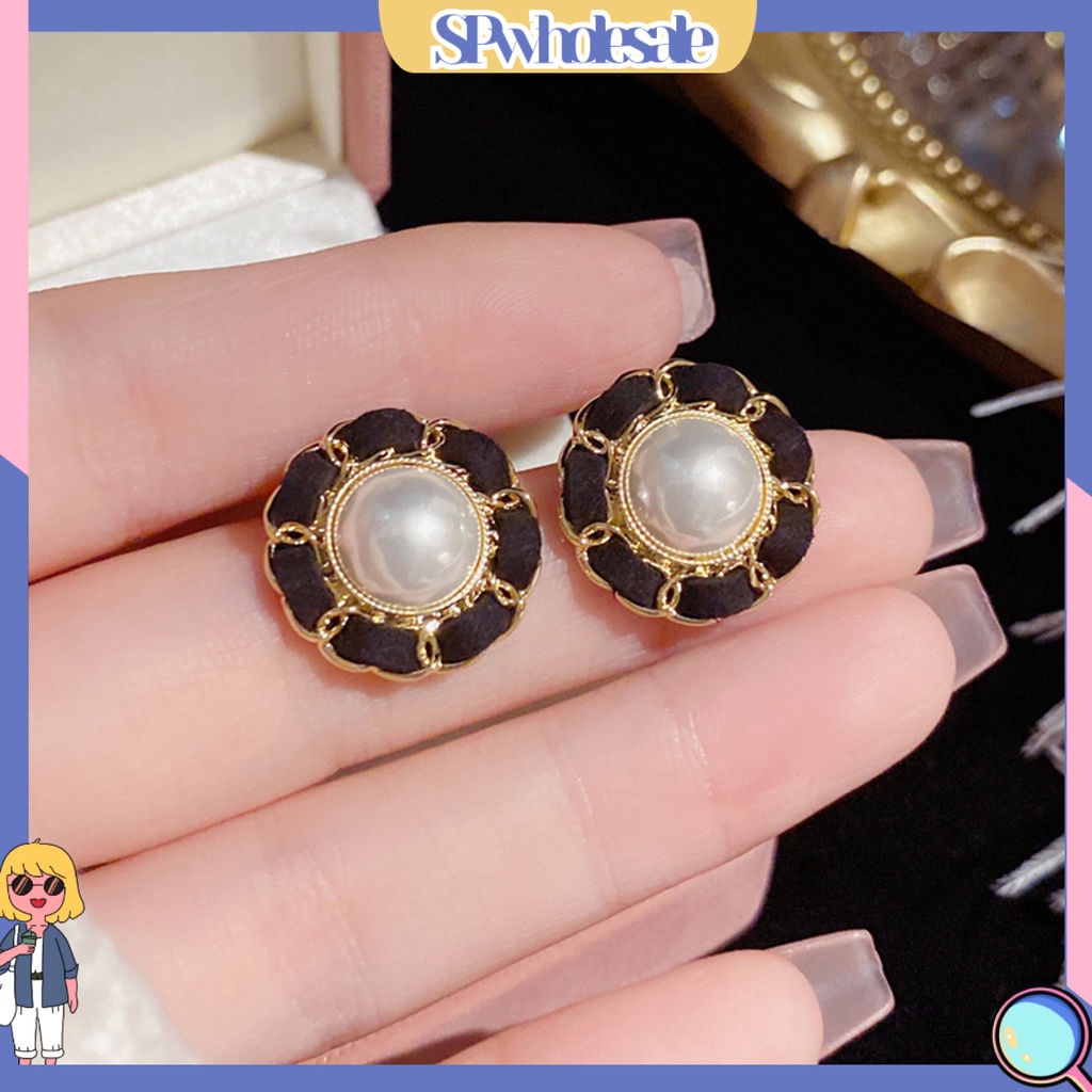 {SPwholesale} 1 Đôi Bông Tai Ngắn Đính Ngọc Trai Giả Thời Trang Dành Cho Nữ