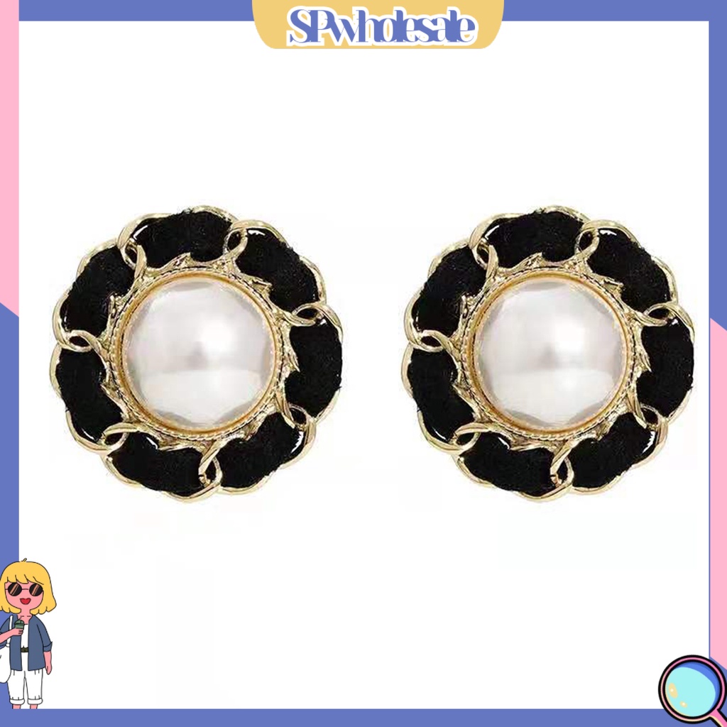 {SPwholesale} 1 Đôi Bông Tai Ngắn Đính Ngọc Trai Giả Thời Trang Dành Cho Nữ