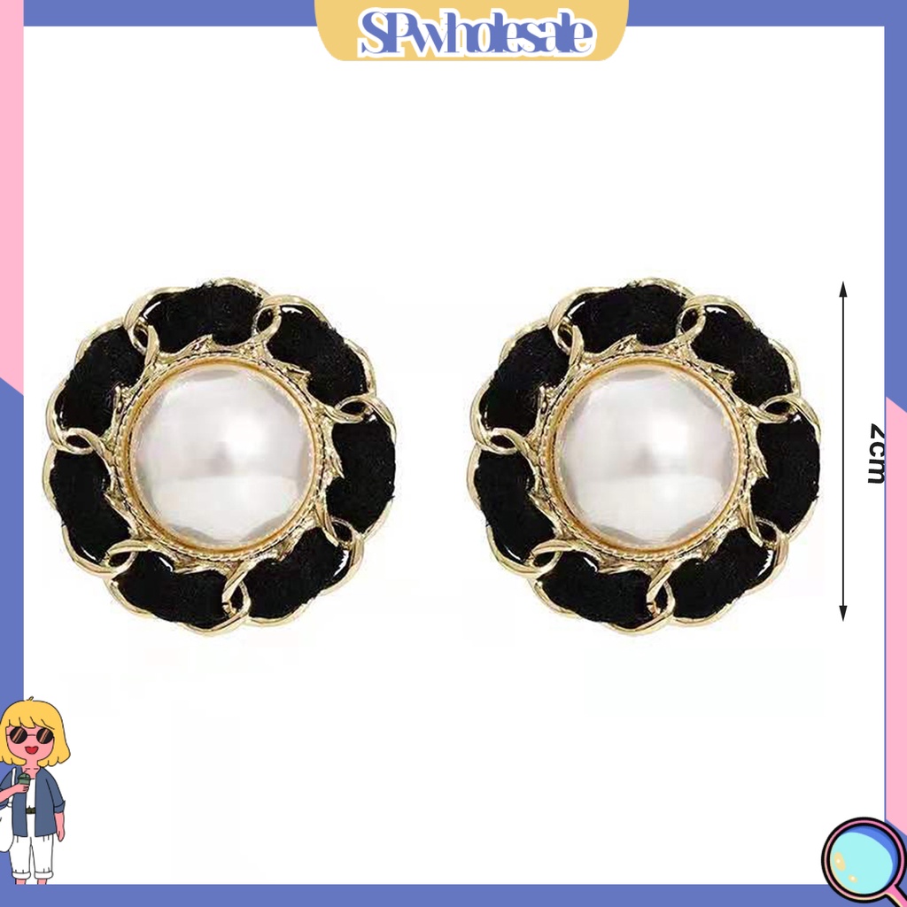 {SPwholesale} 1 Đôi Bông Tai Ngắn Đính Ngọc Trai Giả Thời Trang Dành Cho Nữ