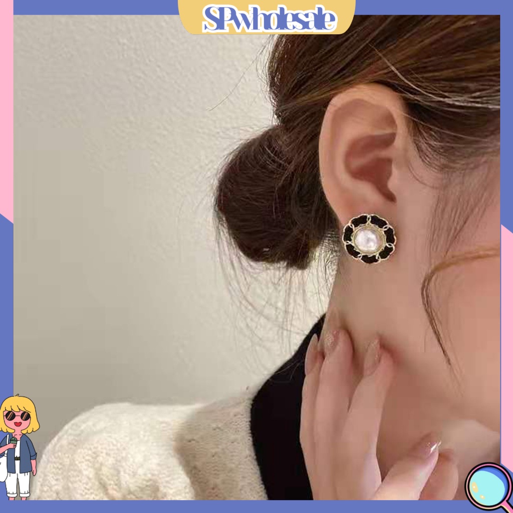 {SPwholesale} 1 Đôi Bông Tai Ngắn Đính Ngọc Trai Giả Thời Trang Dành Cho Nữ