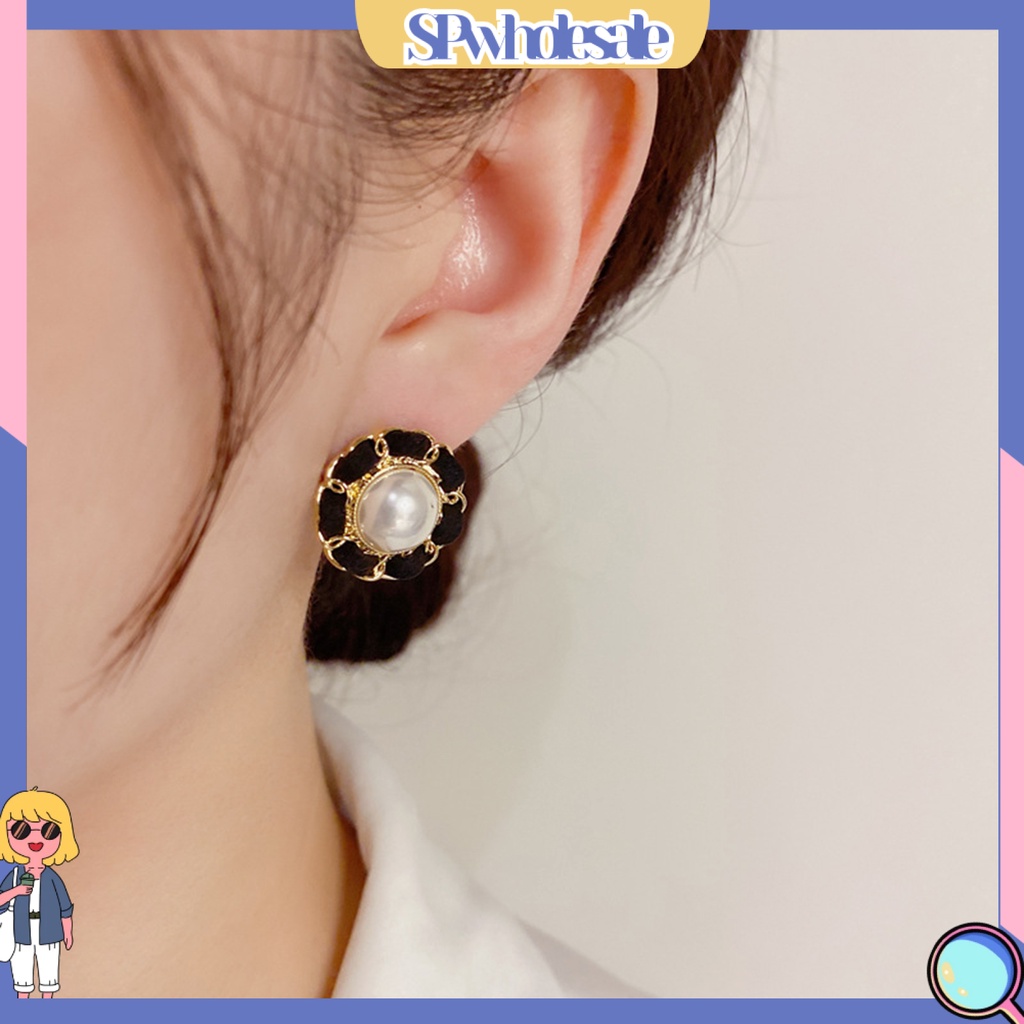 {SPwholesale} 1 Đôi Bông Tai Ngắn Đính Ngọc Trai Giả Thời Trang Dành Cho Nữ