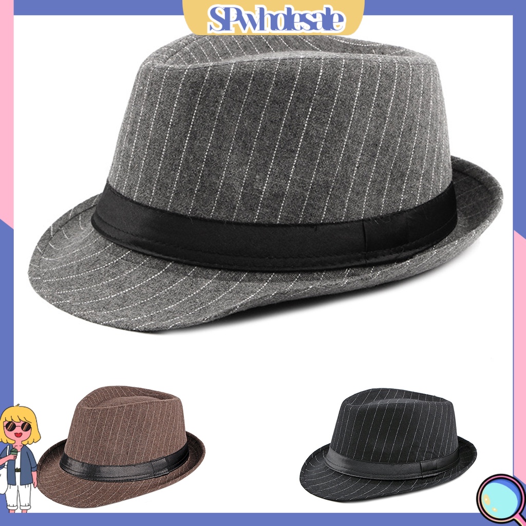 {SPwholesale} Mũ Fedora họa tiết kẻ sọc chống mòn hàng ngày một size