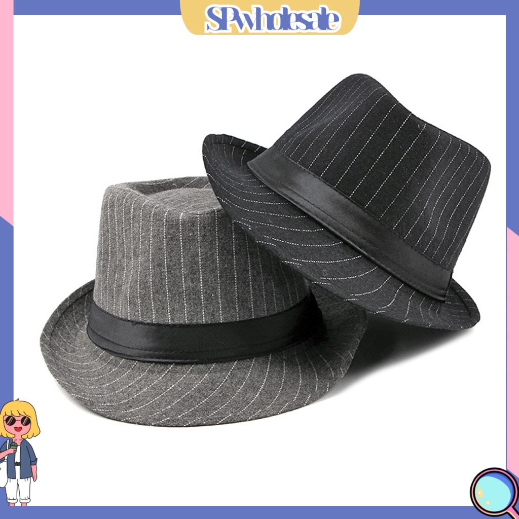 {SPwholesale} Mũ Fedora họa tiết kẻ sọc chống mòn hàng ngày một size