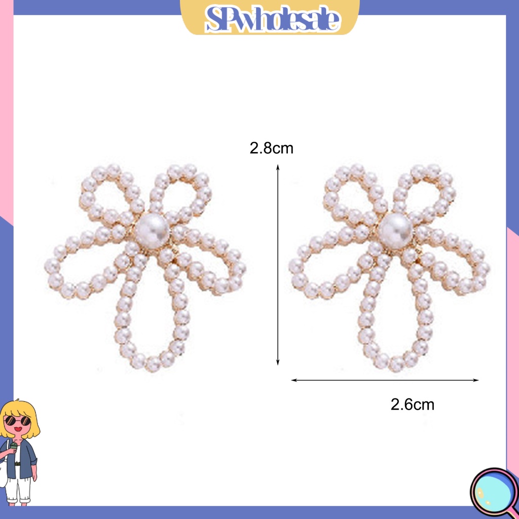 {SPwholesale} 1 Đôi Bông Tai Xỏ Lỗ Hình Hoa Đính Ngọc Trai Giả Lấp Lánh Phong Cách Cổ Điển Dành Cho Nữ