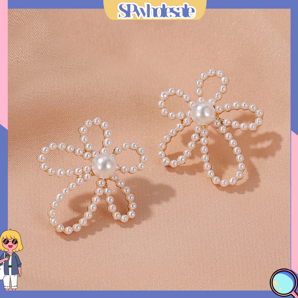 {SPwholesale} 1 Đôi Bông Tai Xỏ Lỗ Hình Hoa Đính Ngọc Trai Giả Lấp Lánh Phong Cách Cổ Điển Dành Cho Nữ