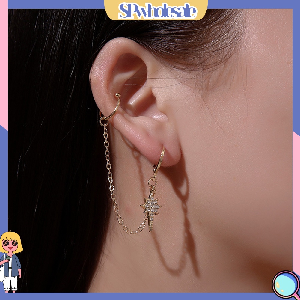 {SPwholesale} 1 Khuyên Vành Tai Hình Ngôi Sao Đính Đá Lấp Lánh