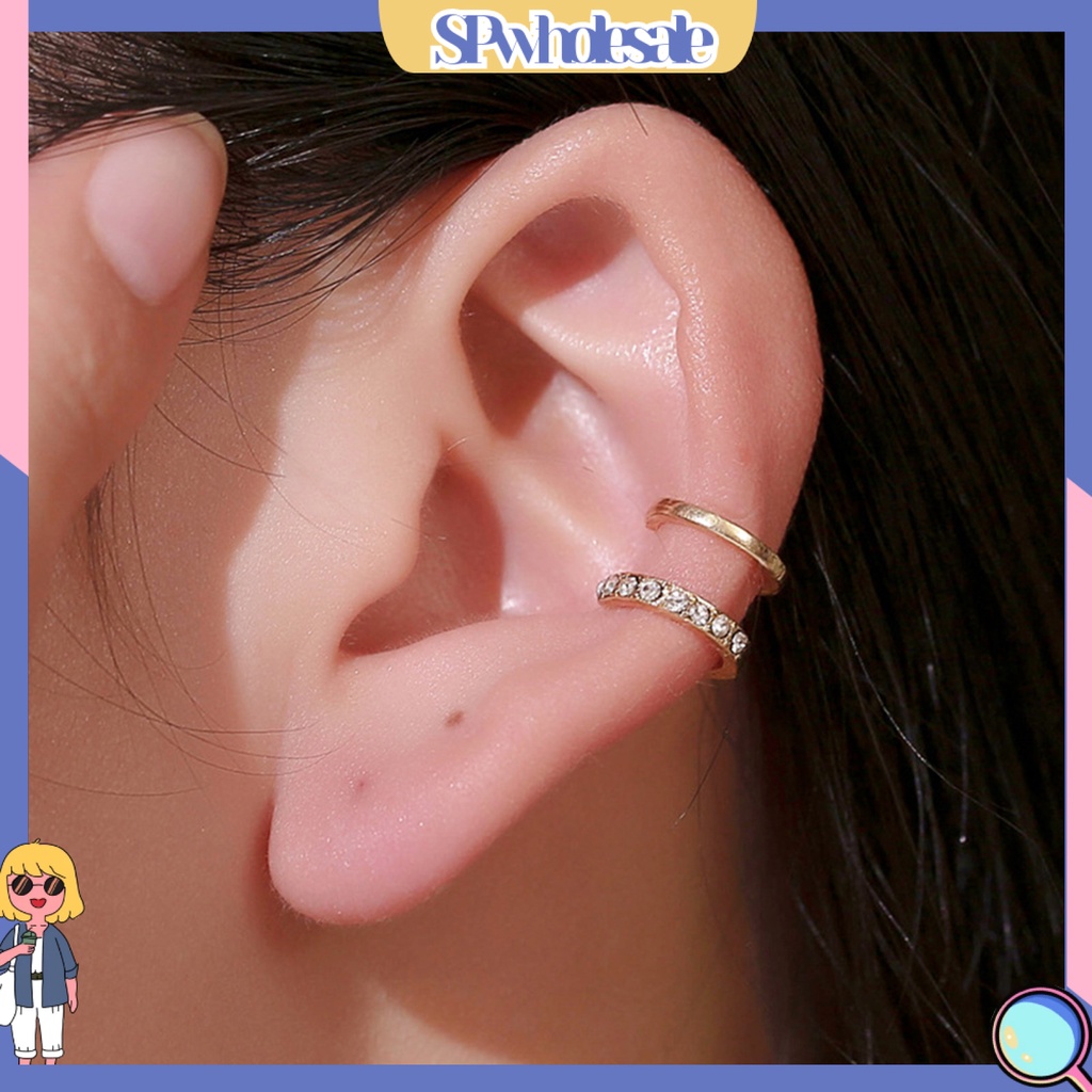 {SPwholesale} Khuyên vành tai hai lớp đính đá sang trọng thời trang cho nữ