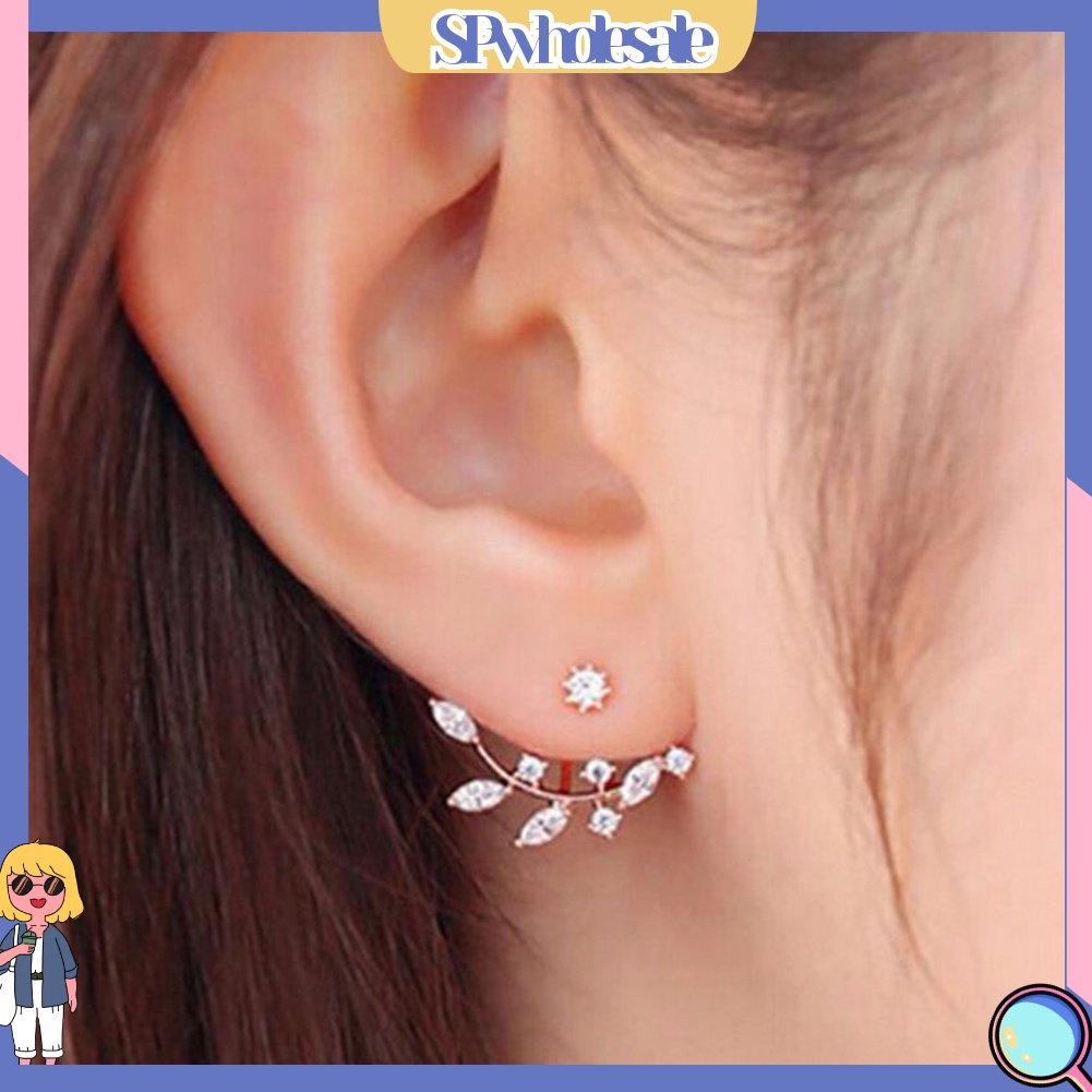 {SPwholesale} Bông Tai Hình Chiếc Lá Đính Đá Thanh Lịch