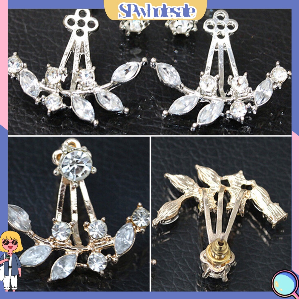 {SPwholesale} Bông Tai Hình Chiếc Lá Đính Đá Thanh Lịch