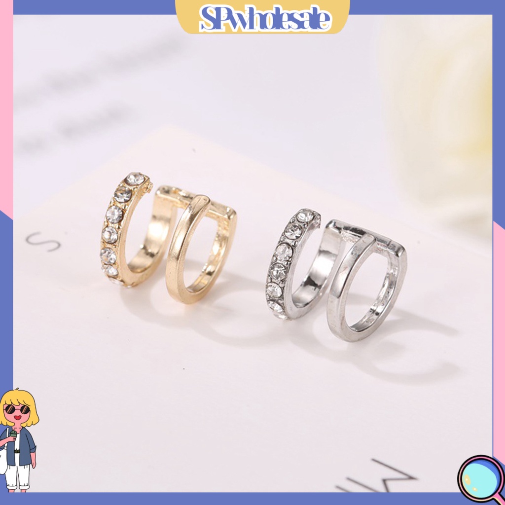 {SPwholesale} Khuyên vành tai hai lớp đính đá sang trọng thời trang cho nữ