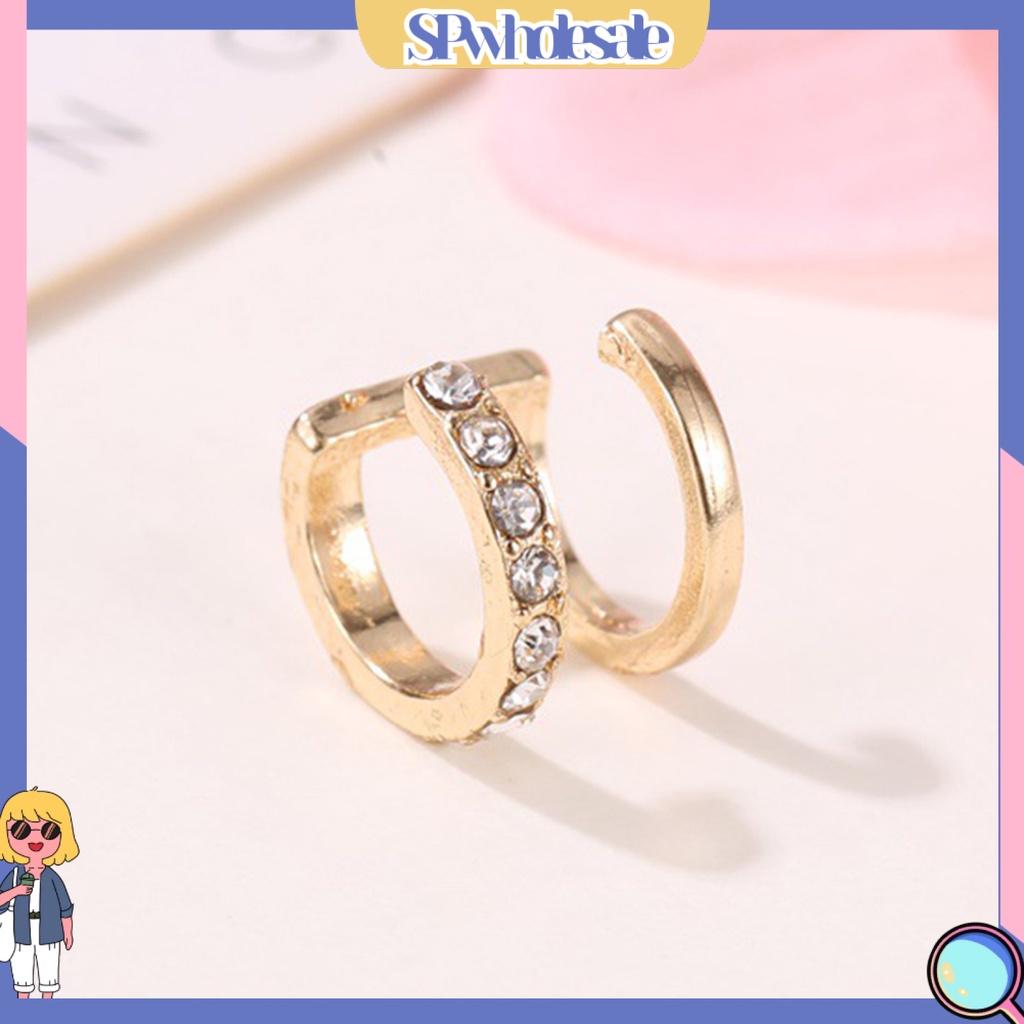 {SPwholesale} Khuyên vành tai hai lớp đính đá sang trọng thời trang cho nữ