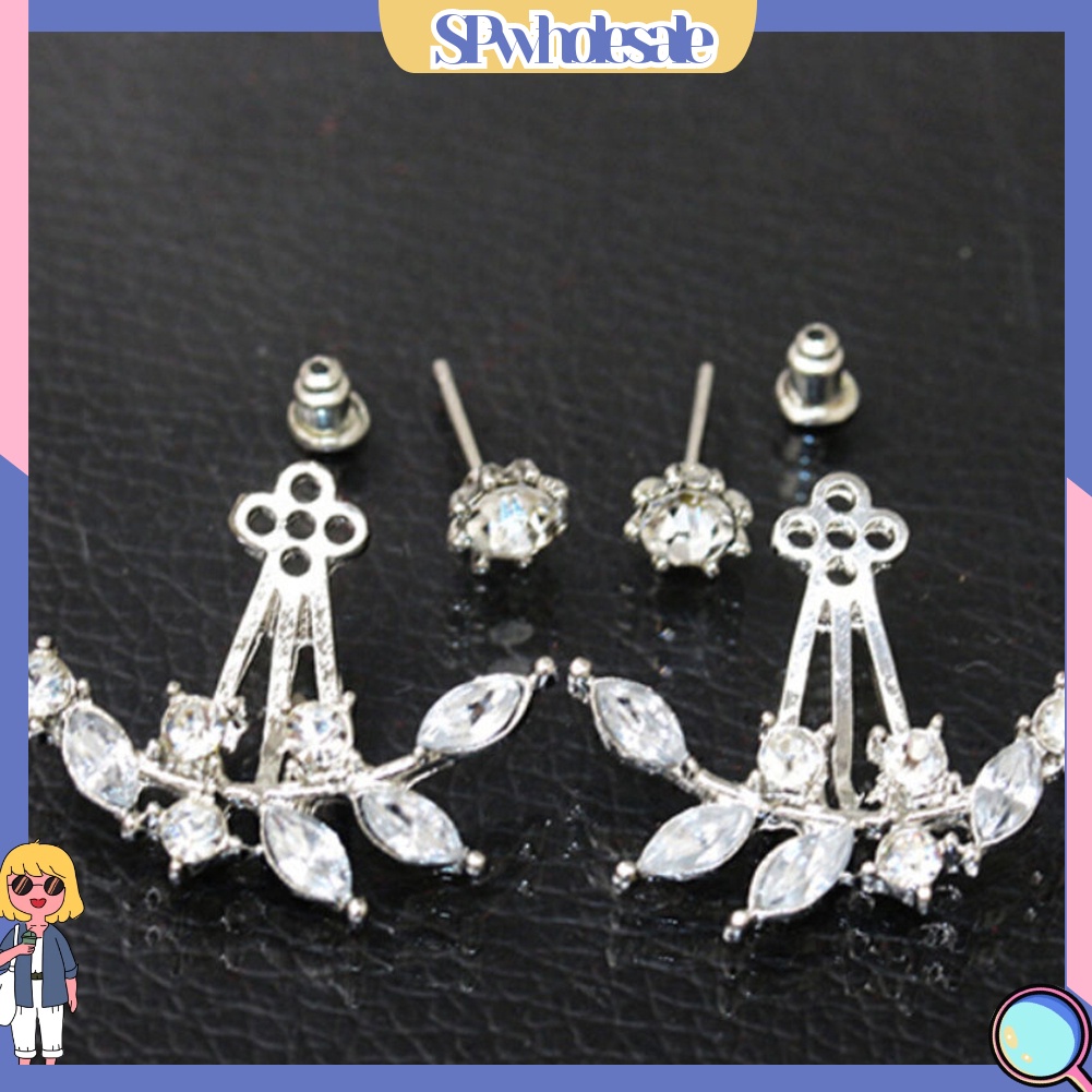 {SPwholesale} Bông Tai Hình Chiếc Lá Đính Đá Thanh Lịch