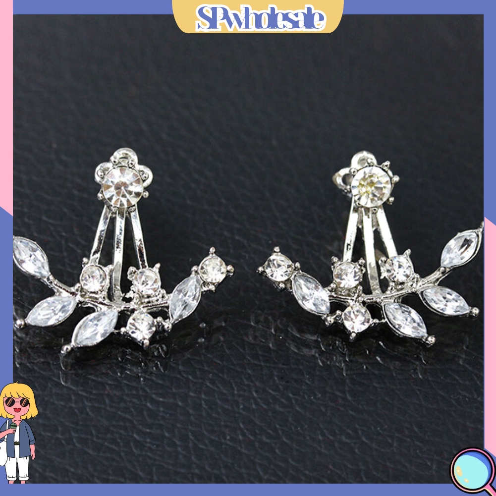 {SPwholesale} Bông Tai Hình Chiếc Lá Đính Đá Thanh Lịch