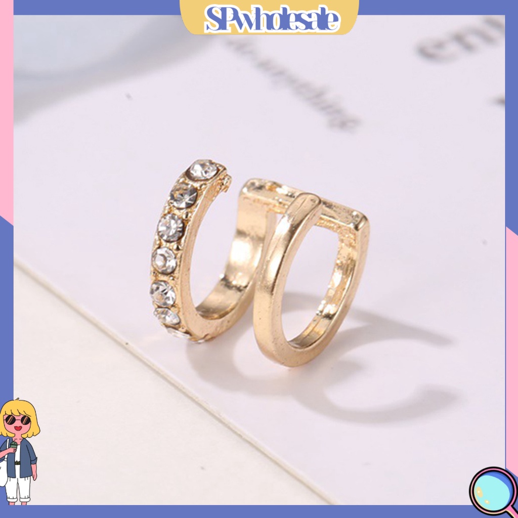 {SPwholesale} Khuyên vành tai hai lớp đính đá sang trọng thời trang cho nữ