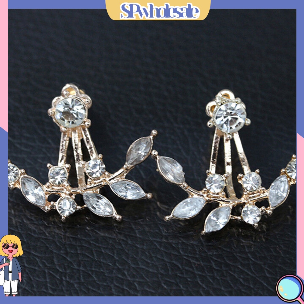 {SPwholesale} Bông Tai Hình Chiếc Lá Đính Đá Thanh Lịch