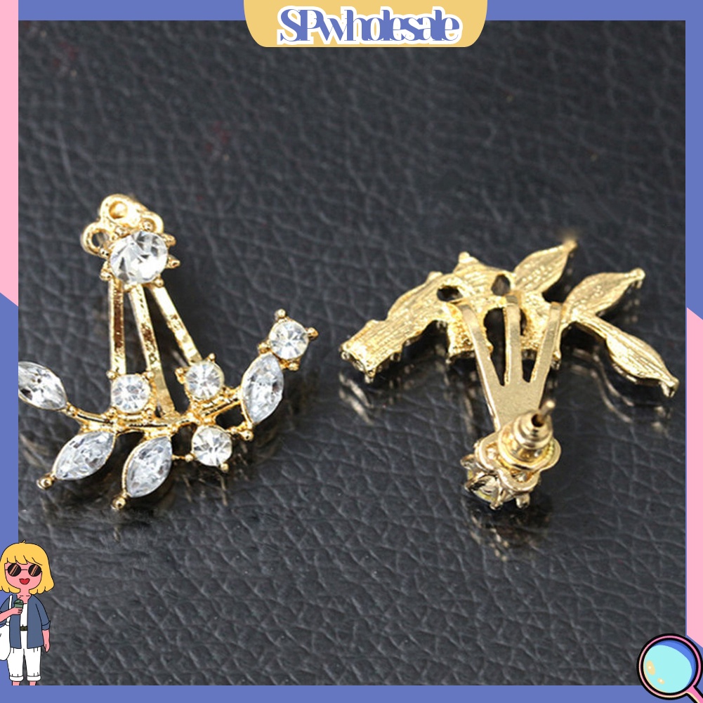 {SPwholesale} Bông Tai Hình Chiếc Lá Đính Đá Thanh Lịch