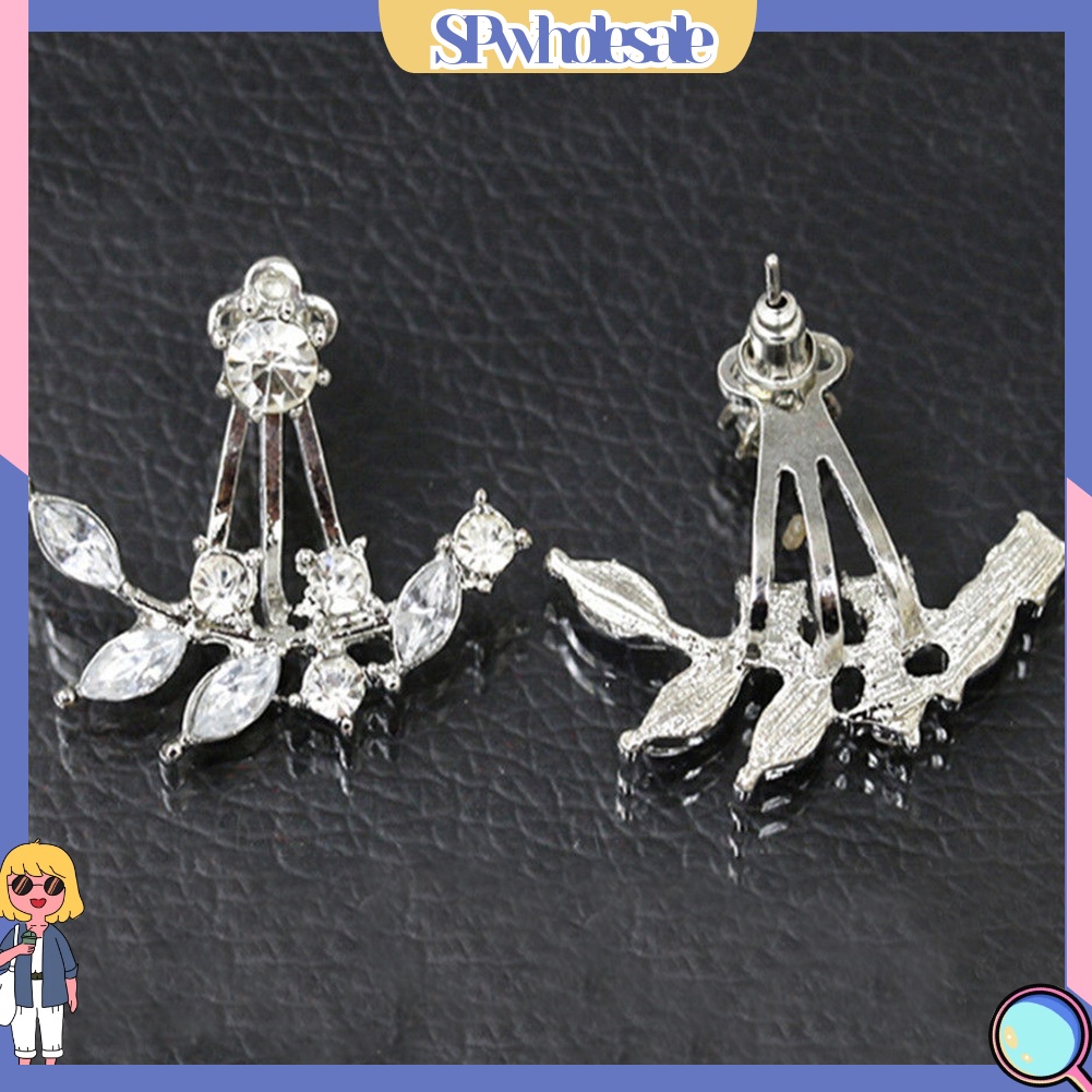 {SPwholesale} Bông Tai Hình Chiếc Lá Đính Đá Thanh Lịch