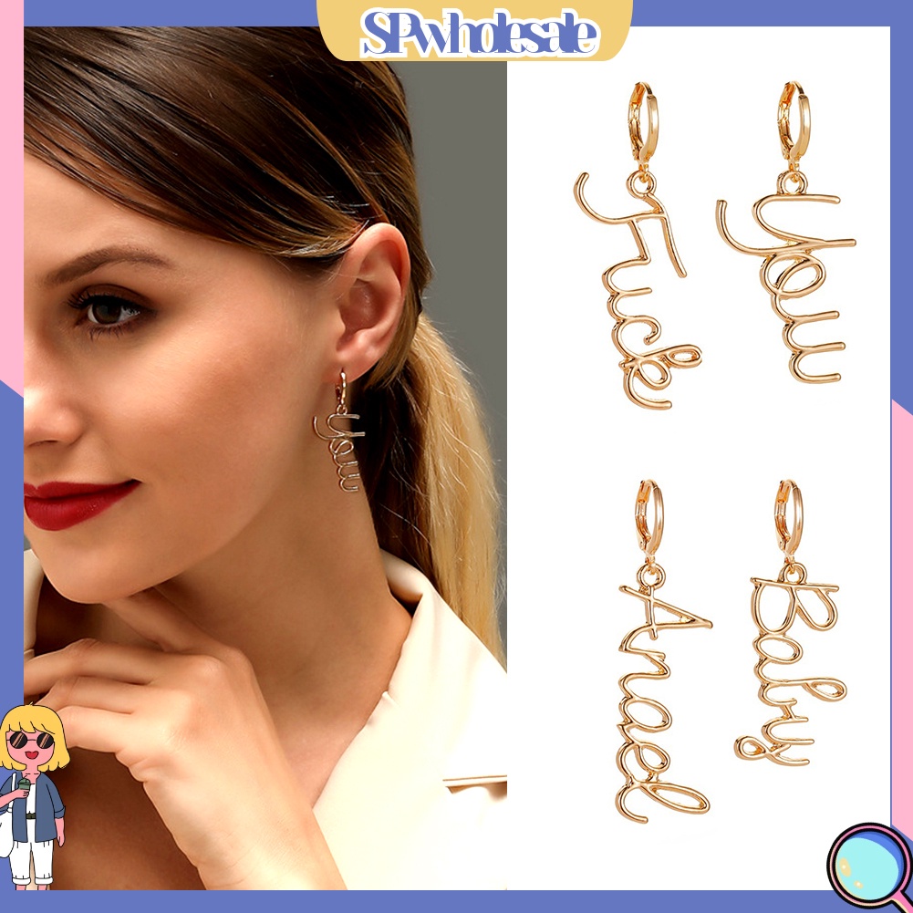 {SPwholesale} Hoa Tai Dáng Dài Hoạ Tiết Chữ Cá Tính Cho Nữ